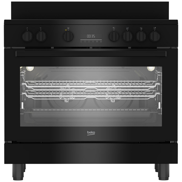 Beko 90 cm Black Twin Fan Freestanding Oven with Ceramic Cooktop BFCB917CMB